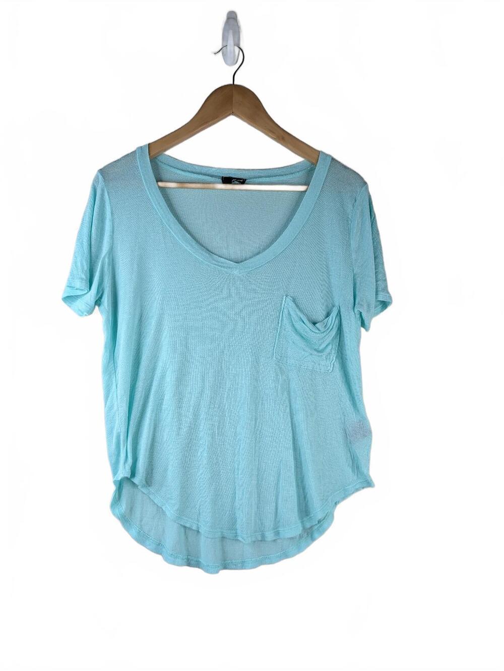 VTG Y2K Wet Seal Mint Green Semi-Sheer V-Neck T-Shirt with Front Pocket, Size M
